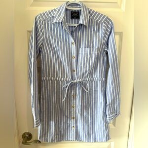 Abercrombie & Fitch Women’s Blue and White Stripe Tie Waist Shirt Dress Size XXS